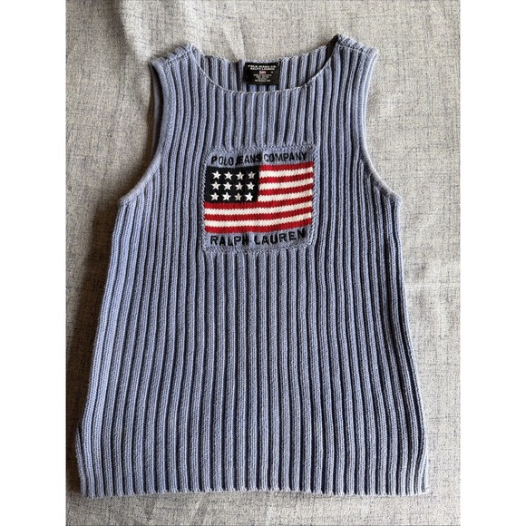 Polo Ralph Lauren Sweaters - VTG Ralph Lauren Polo Jeans USA Flag Lilac Boat Neck Sz M Ribbed Sweater Vest